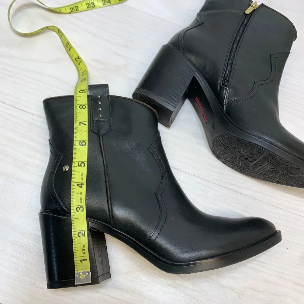 Pikolinos‎ Rioja W74-8957 Block Heel Western Bootie Black Leather NEW Size 41
